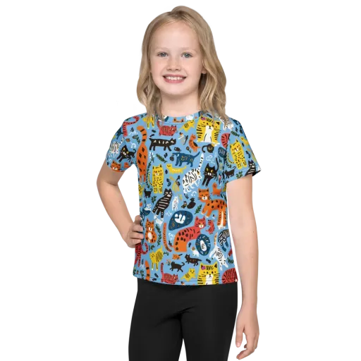 Feline Fiesta on a Kids Crew Neck T-Shirt