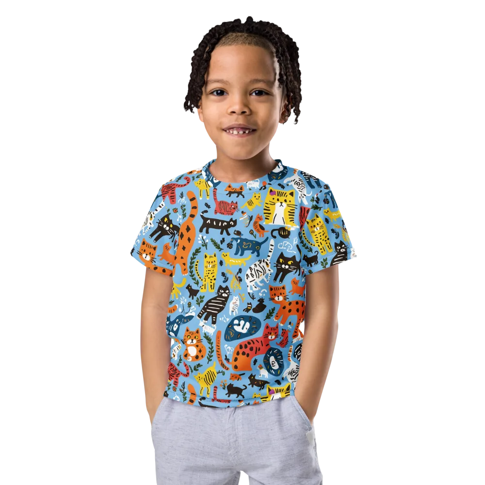 Feline Fiesta on Kids Crew Neck T-Shirt — Front