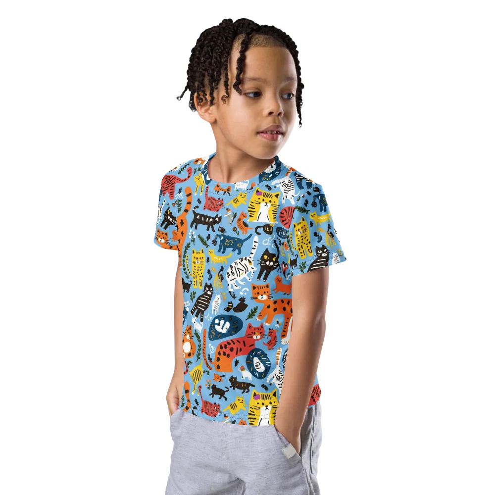 Feline Fiesta on Kids Crew Neck T-Shirt — Left Front