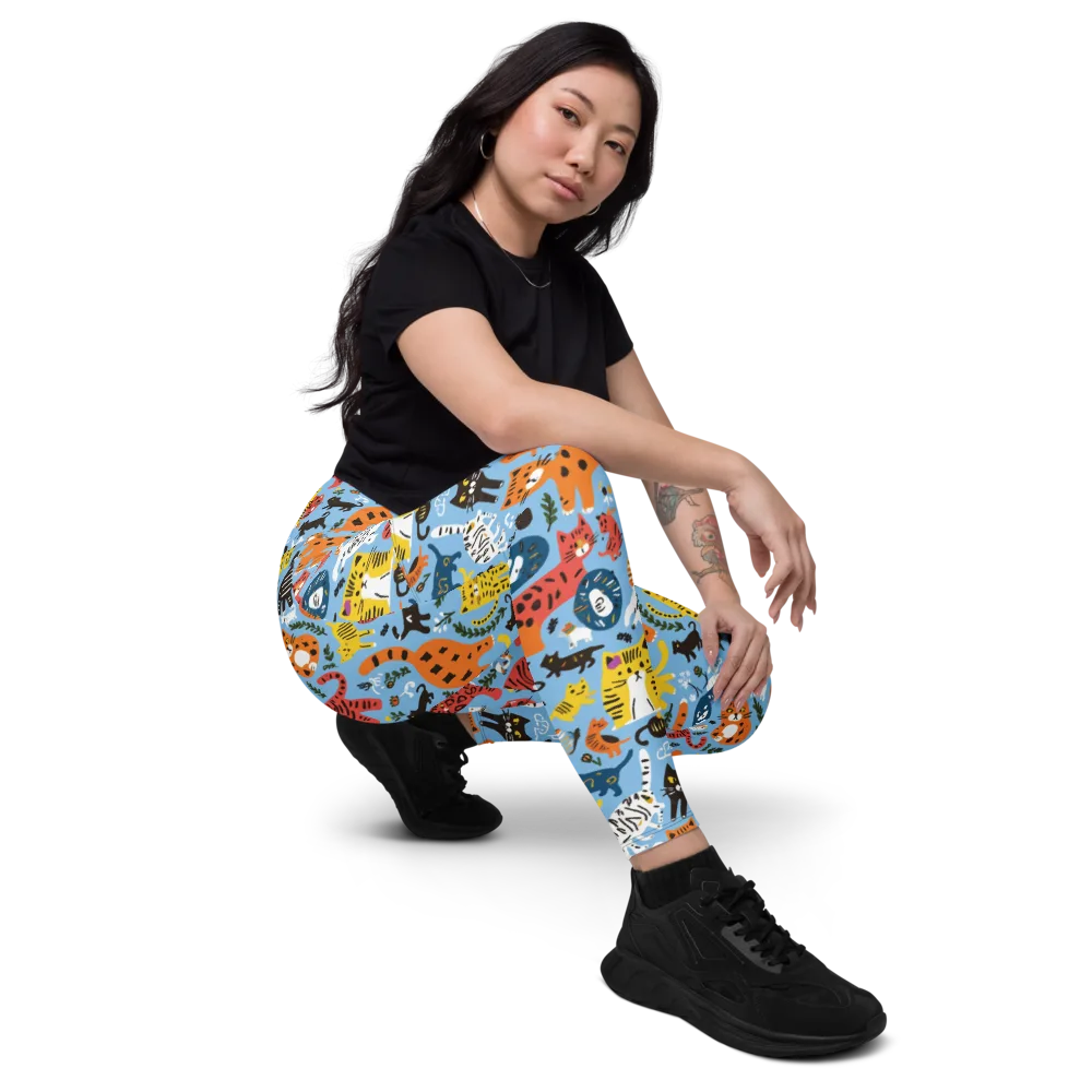 Feline Fiesta on Leggings with Pockets — Right Front