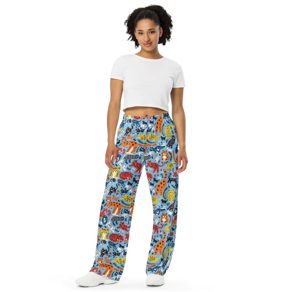 Feline Fiesta on Wide-Leg Pants — Front