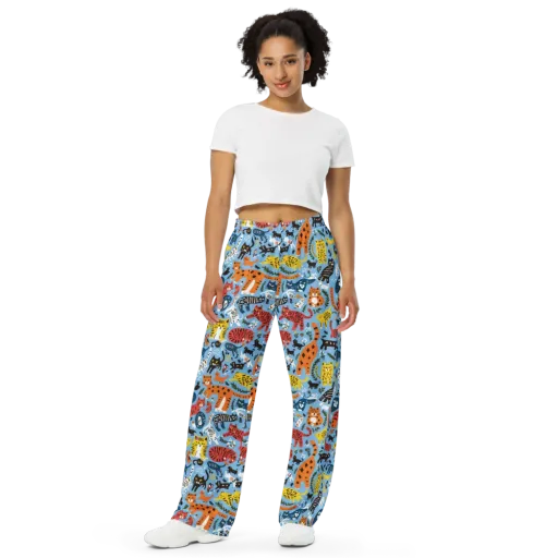 Feline Fiesta on a Wide-Leg Pants