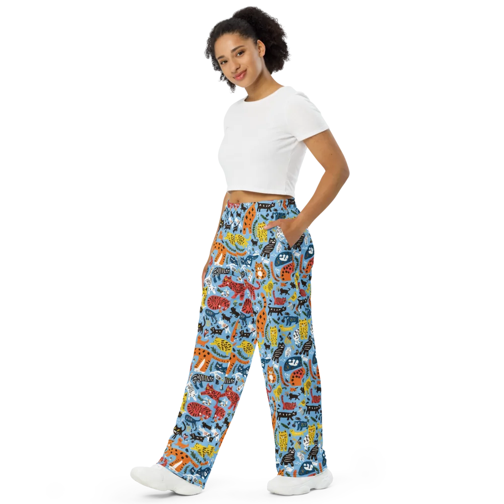 Feline Fiesta on Wide-Leg Pants — Left Front
