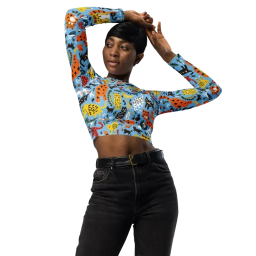 Feline Fiesta on a Long Sleeve Crop Top