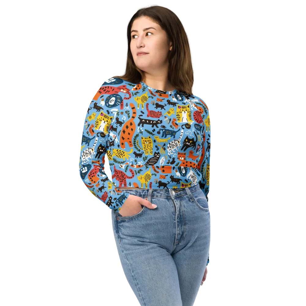 Feline Fiesta on Long Sleeve Crop Top — Front