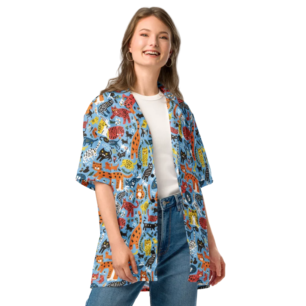 Feline Fiesta on Button Shirt — Front