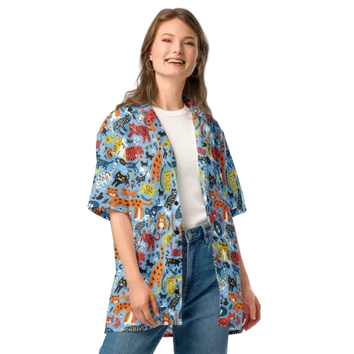 Feline Fiesta on a Button Shirt