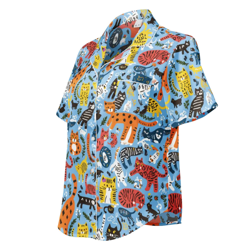 Feline Fiesta on Women's Short Sleeve Pajama Top — Left Front