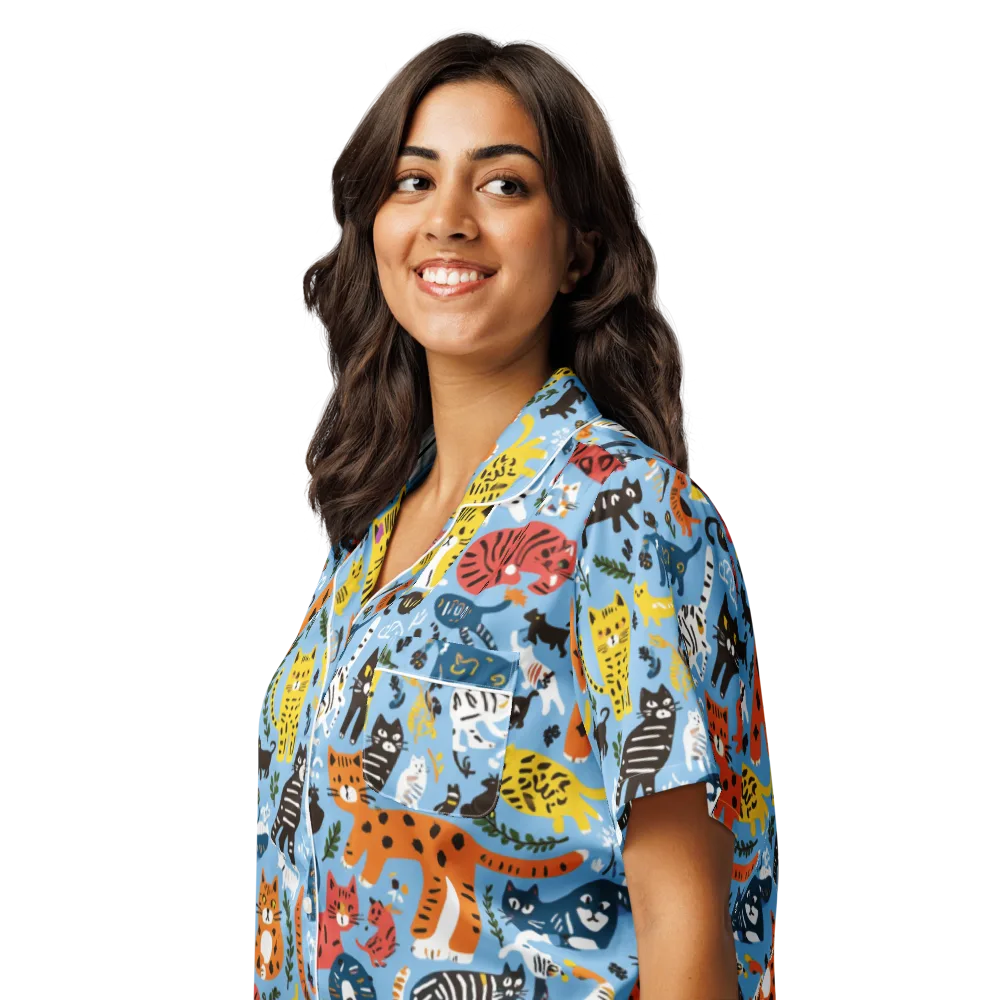 Feline Fiesta on Women's Short Sleeve Pajama Top — Left Front