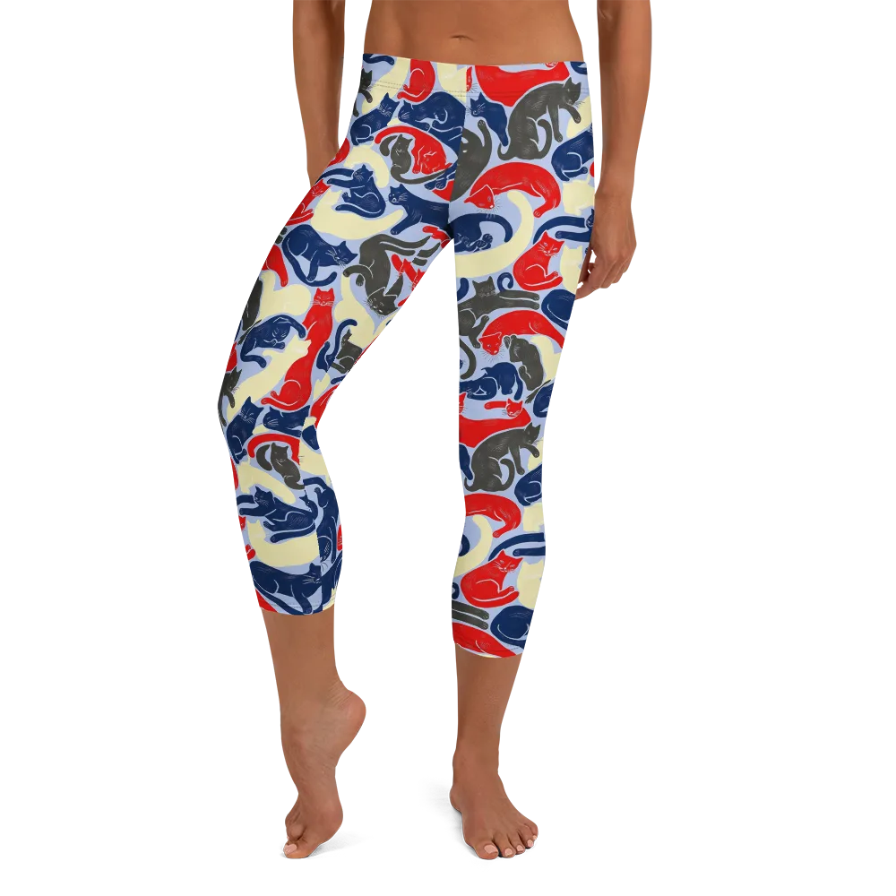 Crimson Catnap on Capri Leggings — Front