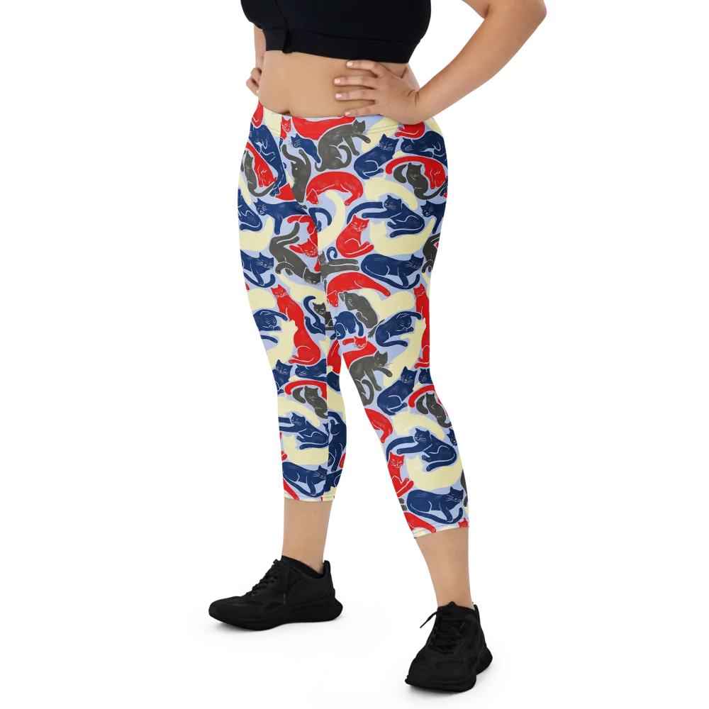 Crimson Catnap on Capri Leggings — Front