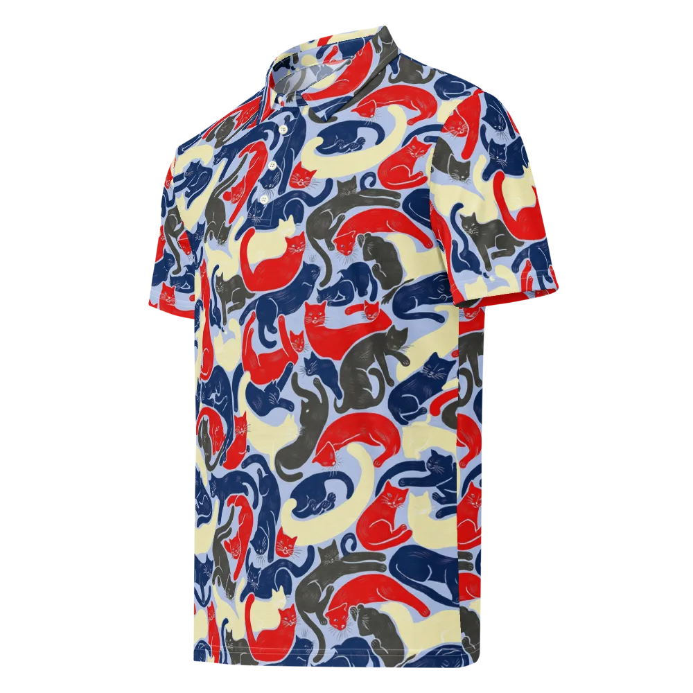 Crimson Catnap on Men's Slim Fit Polo Shirt — Left Front