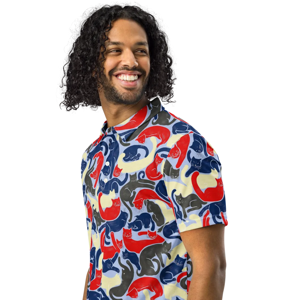 Crimson Catnap on Men's Slim Fit Polo Shirt — Left Front