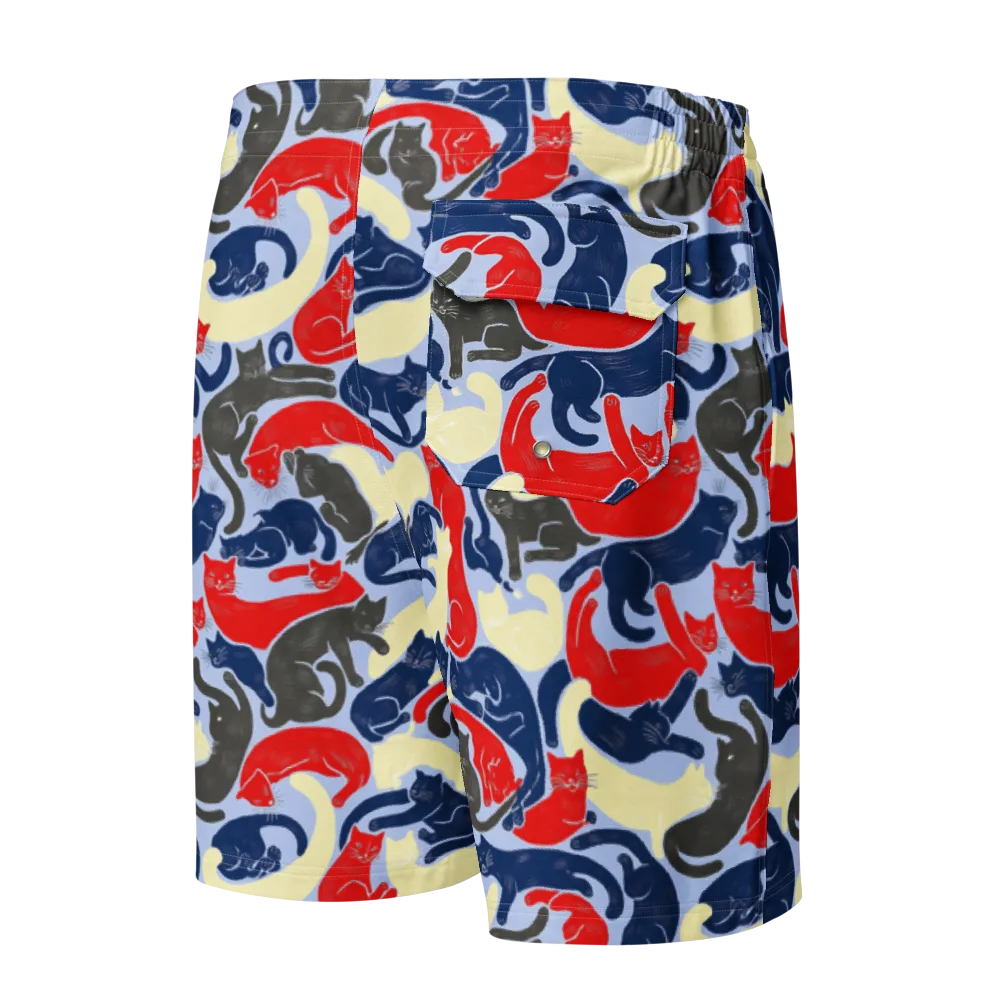 Crimson Catnap on Men's Board Shorts — Back