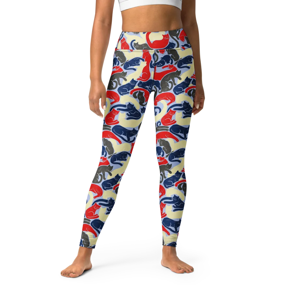 Crimson Catnap on Yoga Leggings — Front