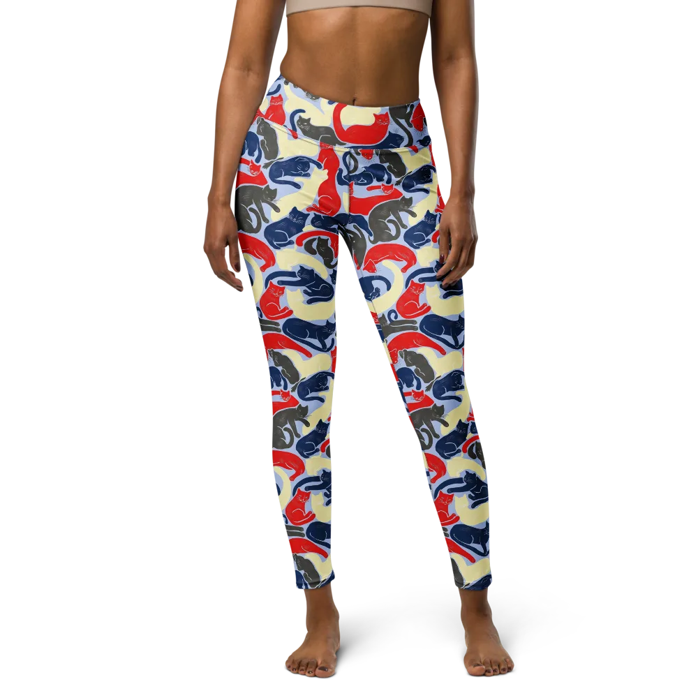 Crimson Catnap on Yoga Leggings — Front