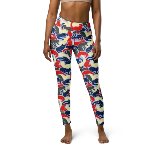 Crimson Catnap on a Yoga Leggings