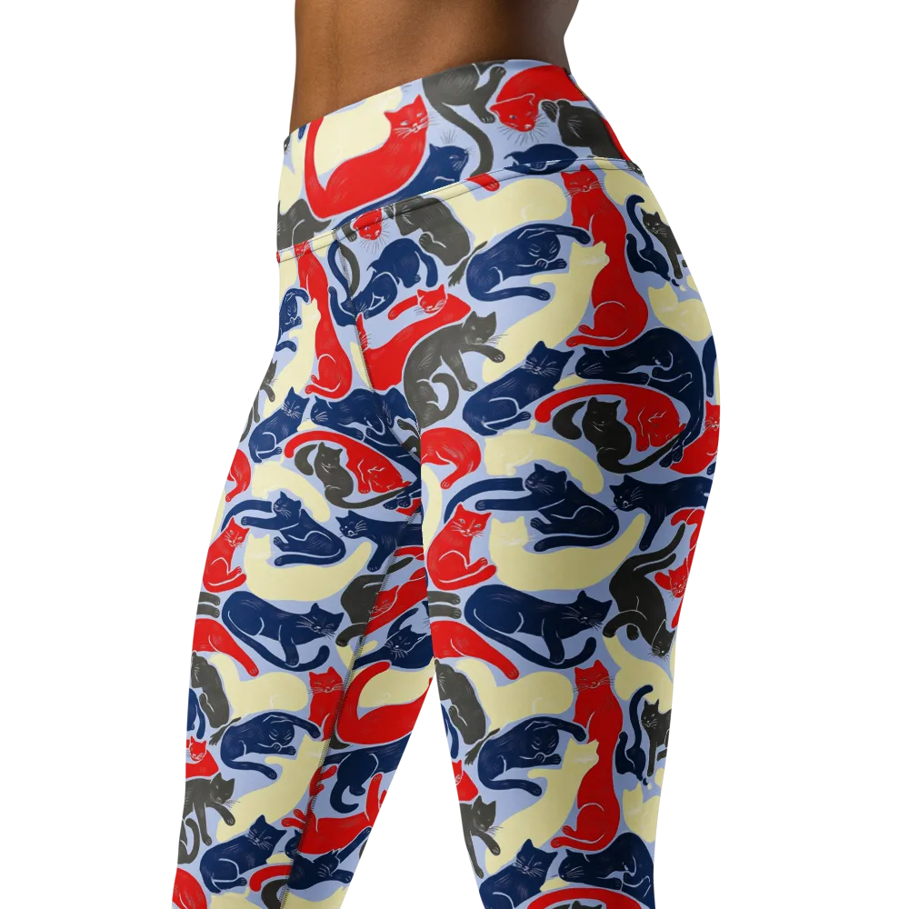 Crimson Catnap on Yoga Leggings — Left Front