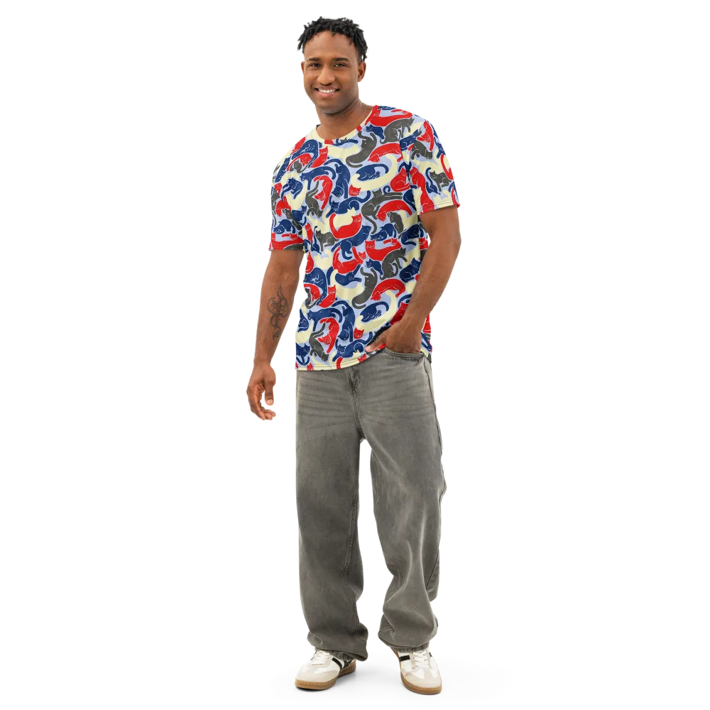 Crimson Catnap on Men's Cotton Crew Neck T-Shirt — Front