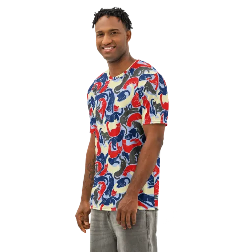 Crimson Catnap on a Men's Cotton Crew Neck T-Shirt