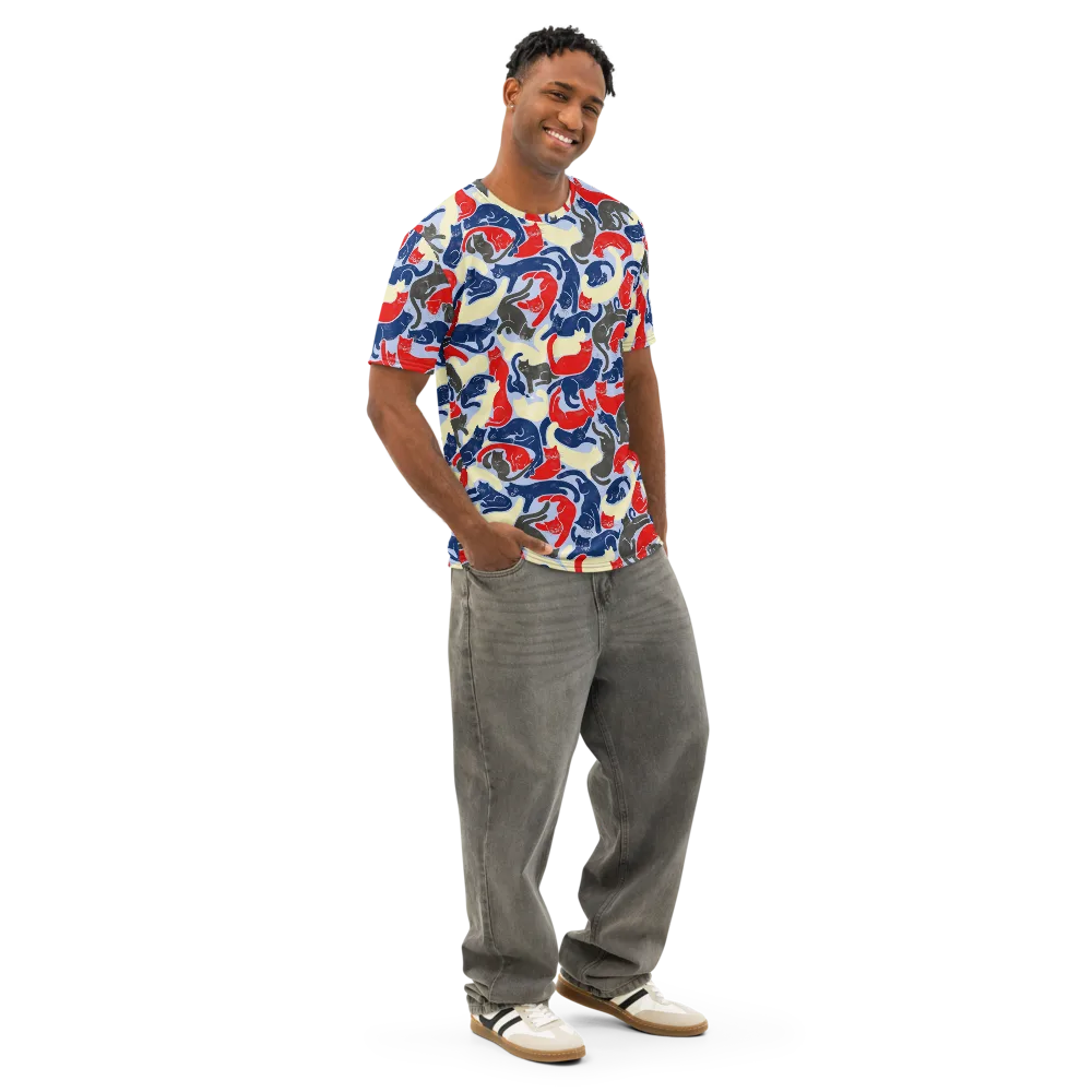 Crimson Catnap on Men's Cotton Crew Neck T-Shirt — Right Front