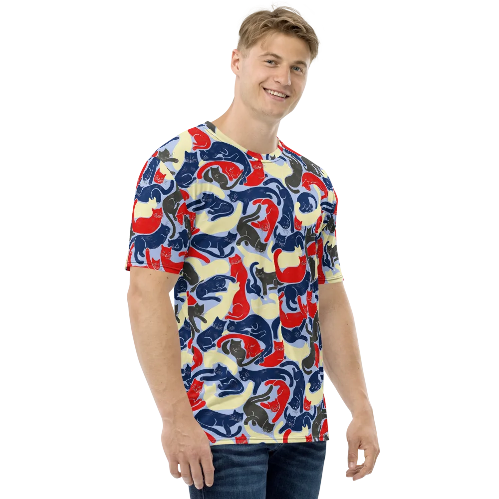 Crimson Catnap on Men's Crew Neck T-Shirt — Right