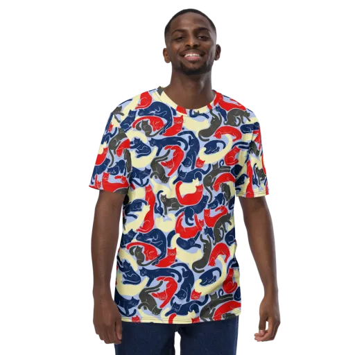 Crimson Catnap on a Men's Crew Neck T-Shirt