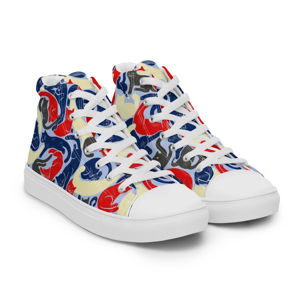 Crimson Catnap on Men's High Top Canvas Shoes — Right Front