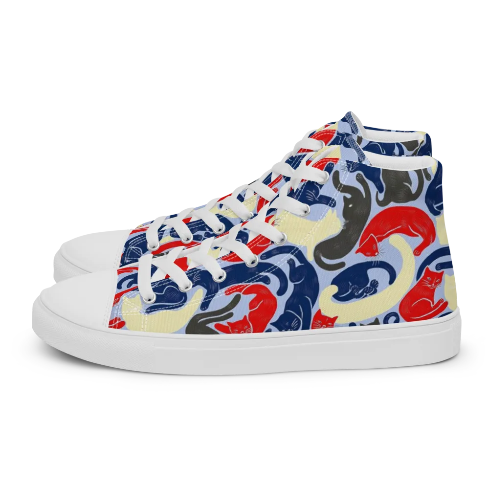 Crimson Catnap on Men's High Top Canvas Shoes — Left