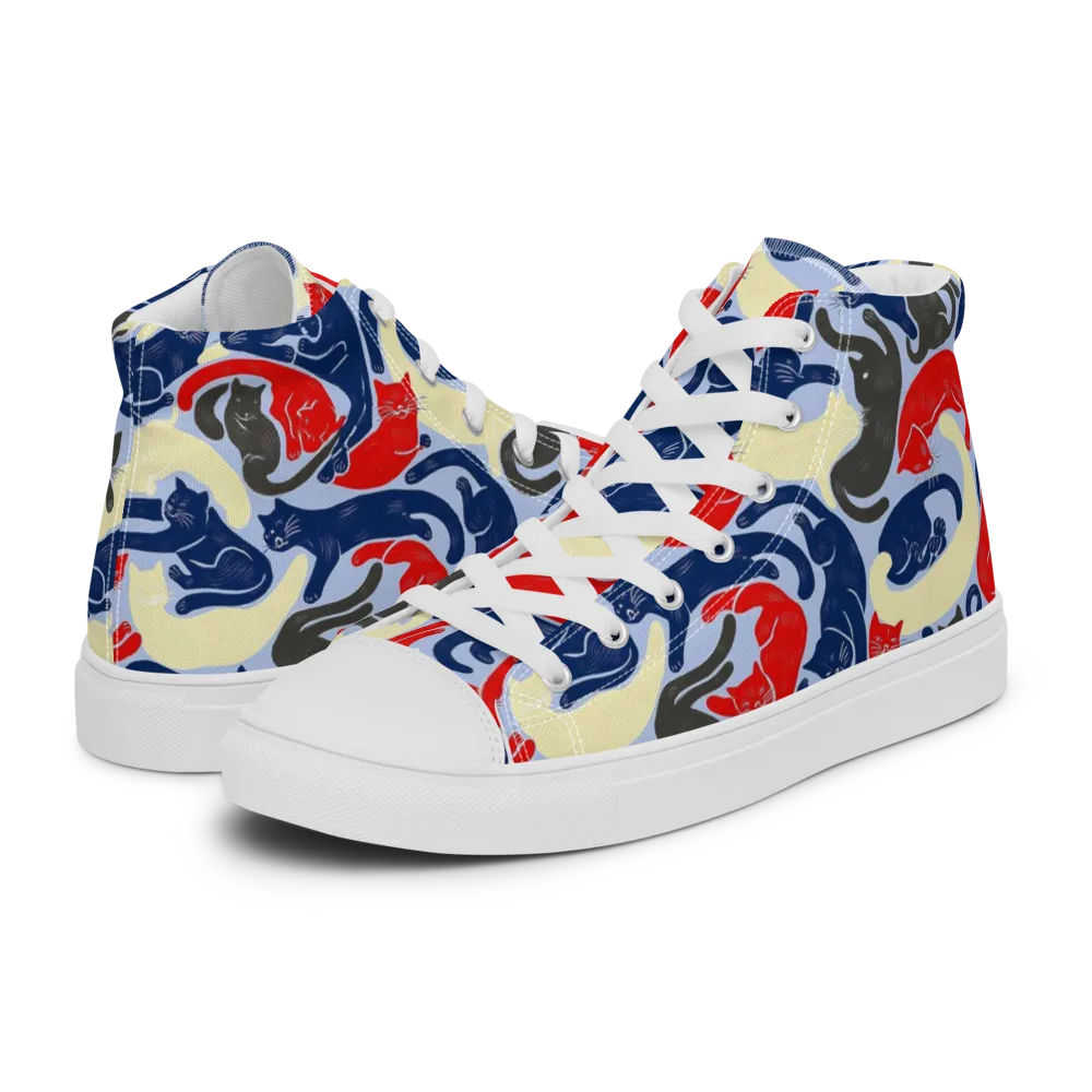 Crimson Catnap on Men's High Top Canvas Shoes — Left