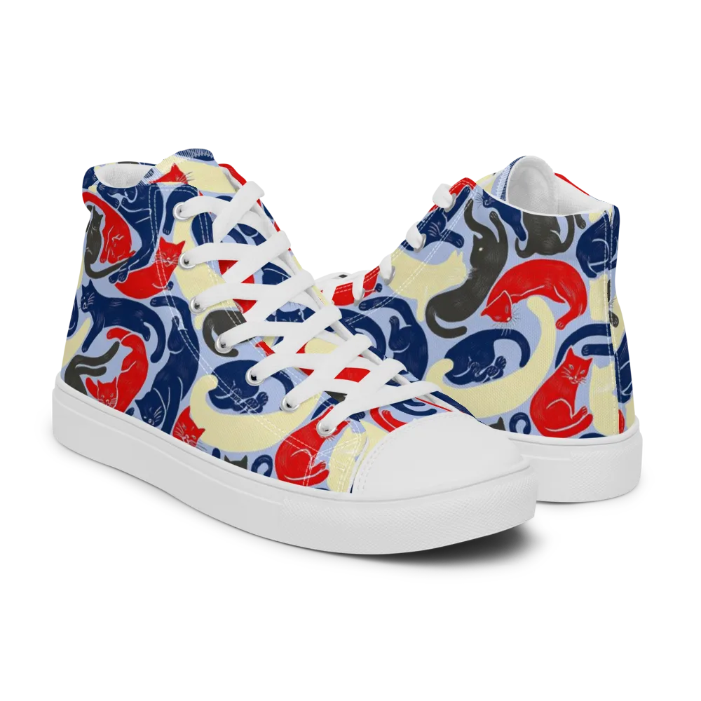 Crimson Catnap on Men's High Top Canvas Shoes — Right