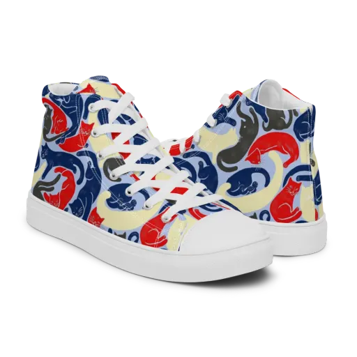 Crimson Catnap on a Men's High Top Canvas Shoes