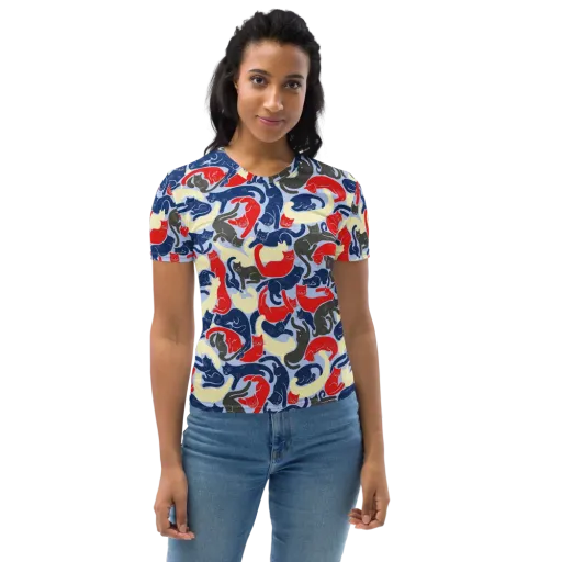 Crimson Catnap on a Women's Crew Neck T-Shirt