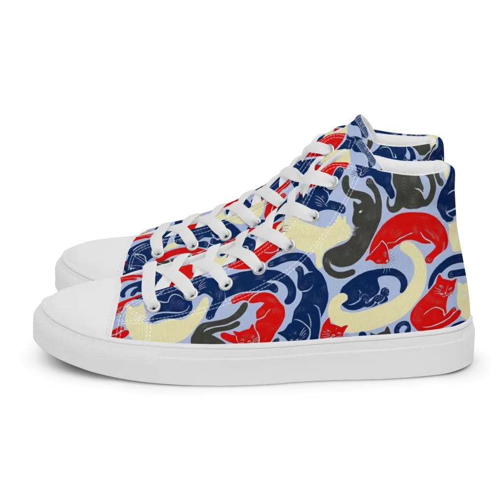 Crimson Catnap on Women's High Top Canvas Shoes — Left