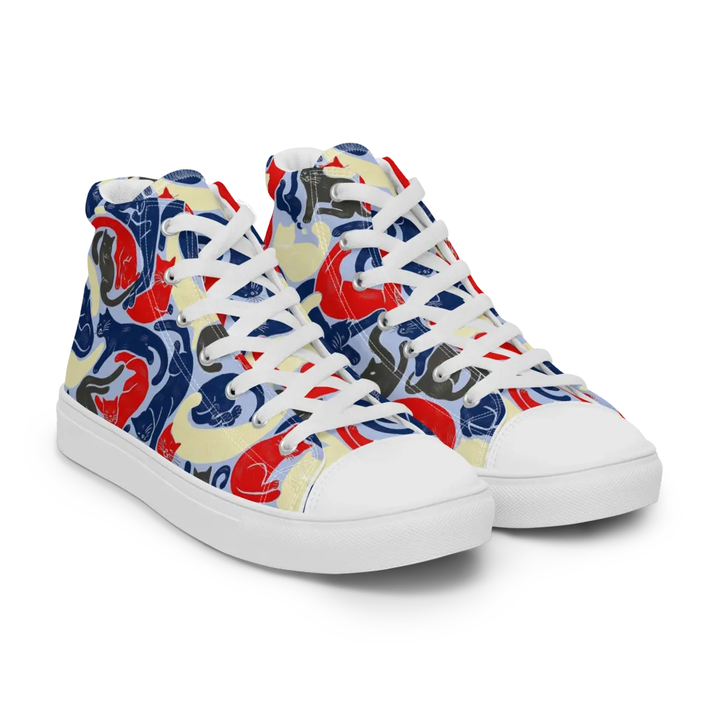 Crimson Catnap on Women's High Top Canvas Shoes — Right Front