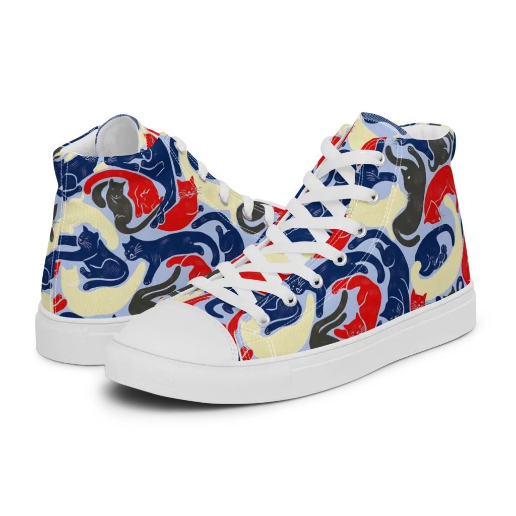 Crimson Catnap on Women's High Top Canvas Shoes — Left