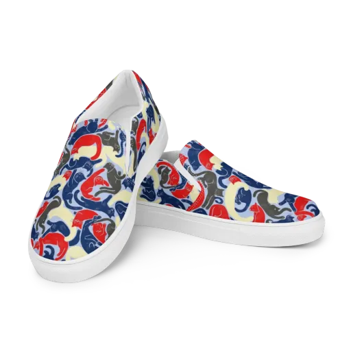 Crimson Catnap on a Men's Slip-On Canvas Shoes