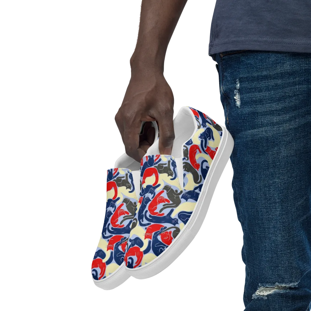 Crimson Catnap on Men's Slip-On Canvas Shoes — Left Front