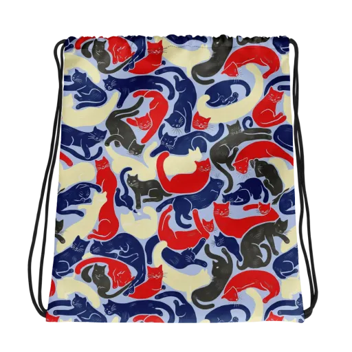 Crimson Catnap on a Drawstring Bag
