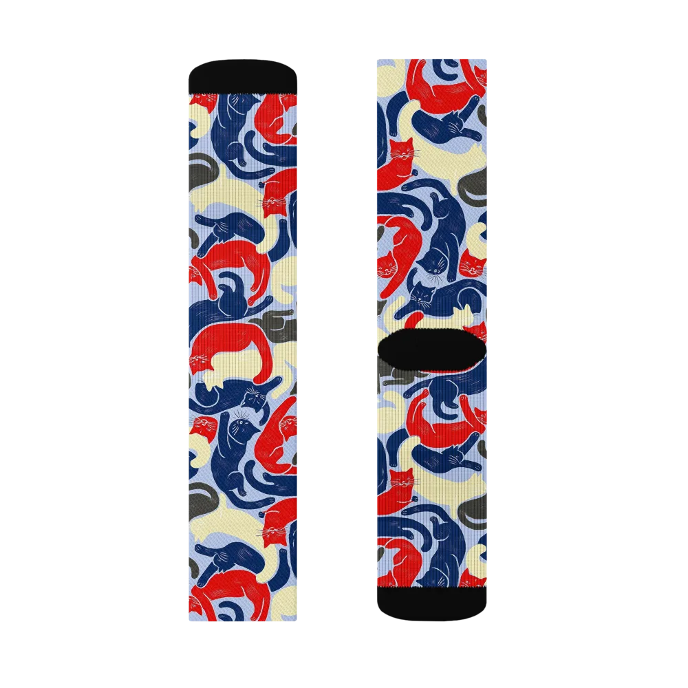 Crimson Catnap on Socks — Left Sock