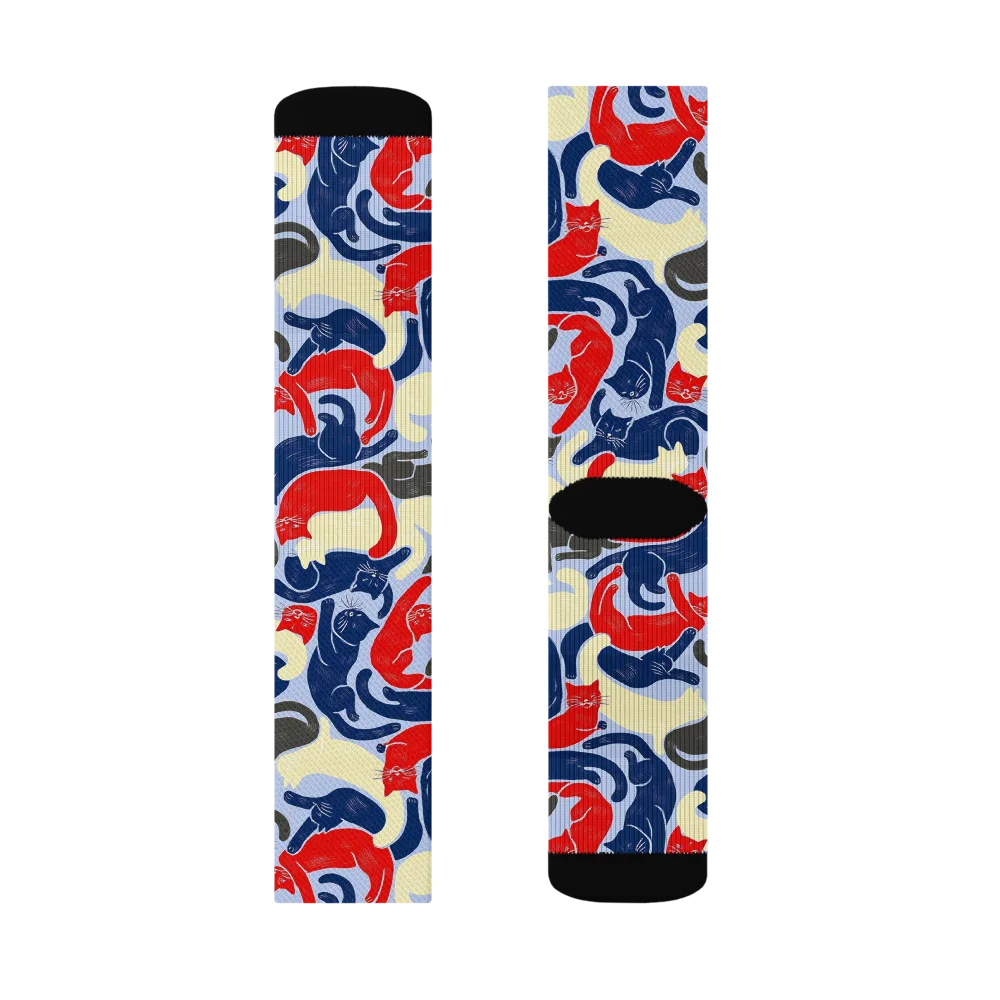 Crimson Catnap on Socks — Right Sock