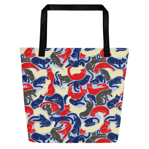 Crimson Catnap on a Large Tote Bag W/ Pocket