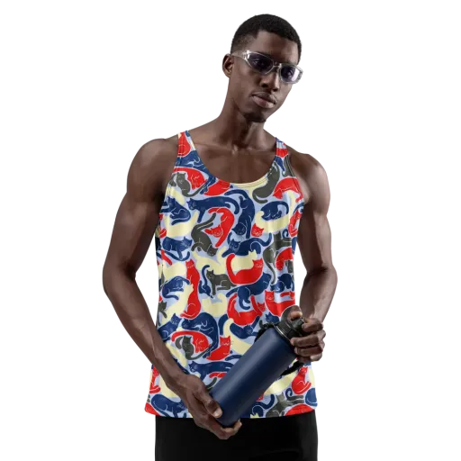 Crimson Catnap on a Men's Tank Top