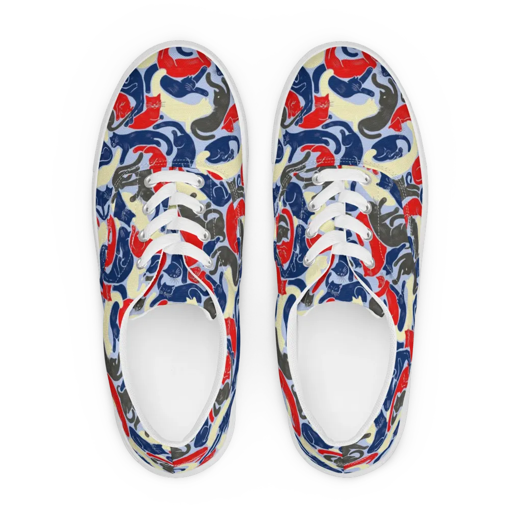 Crimson Catnap on Men's Lace-Up Canvas Shoes — Front