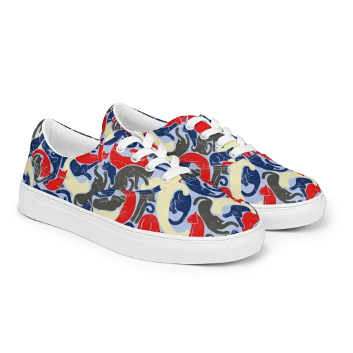 Crimson Catnap on a Men's Lace-Up Canvas Shoes