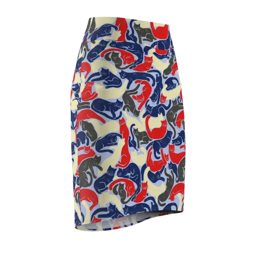 Crimson Catnap on Pencil Skirt — Front Side
