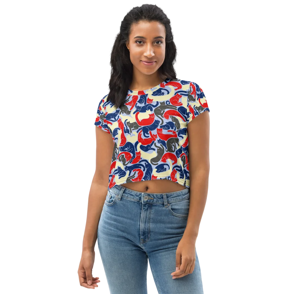 Crimson Catnap on Crop Tee — Front