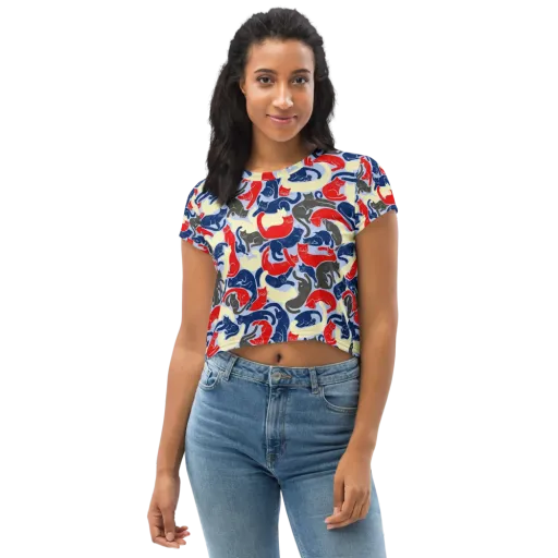 Crimson Catnap on a Crop Tee