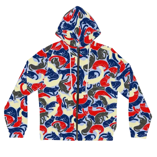 Crimson Catnap on a Women's Full-Zip Hoodie