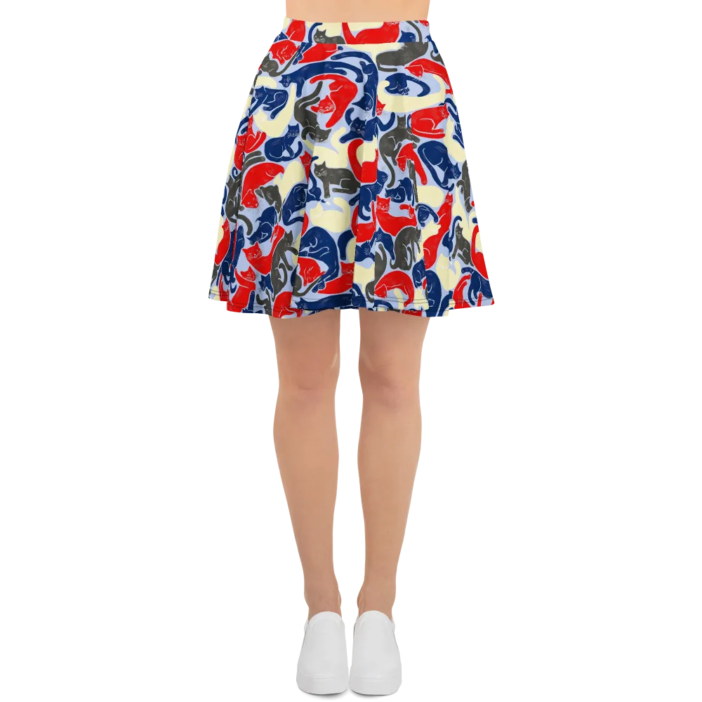 Crimson Catnap on Skater Skirt — Front